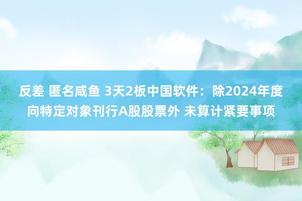 反差 匿名咸鱼 3天2板中国软件：除2024年度向特定对象刊行A股股票外 未算计紧要事项